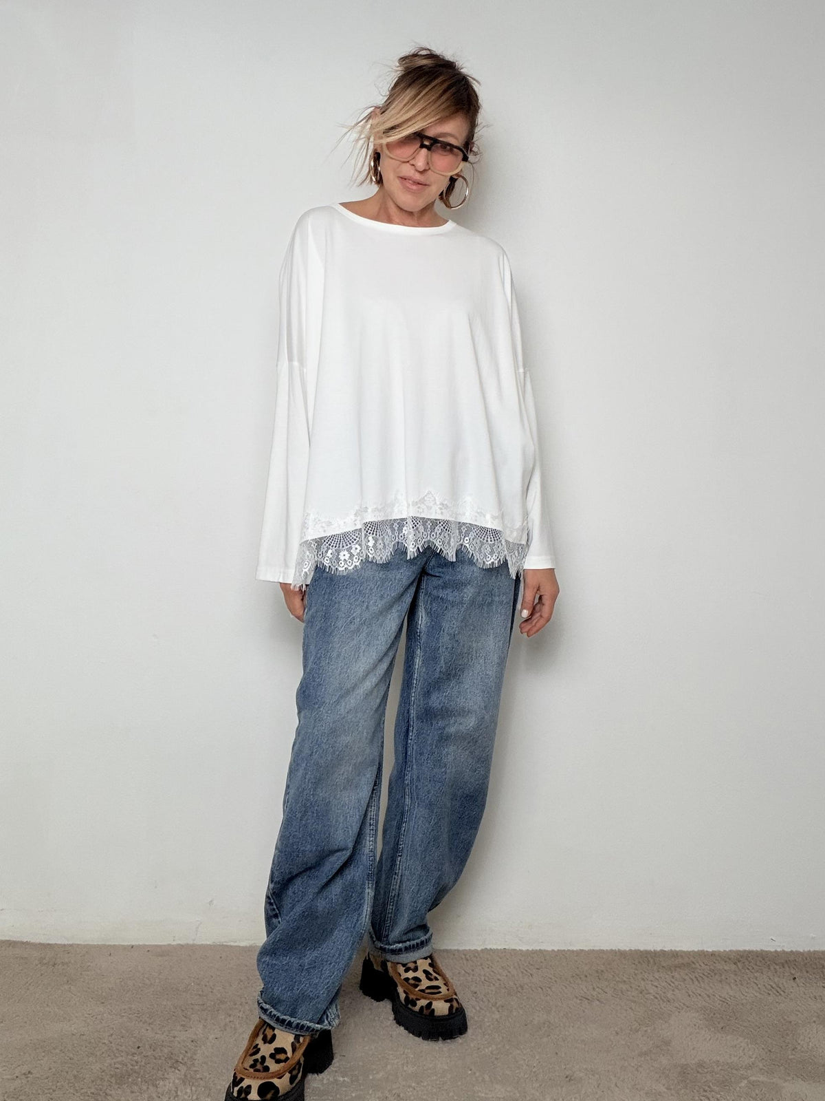 DEJA VU - MAGLIA SOFT CON PIZZO BIANCA A25FL405/ BIANCO DEJA VU 