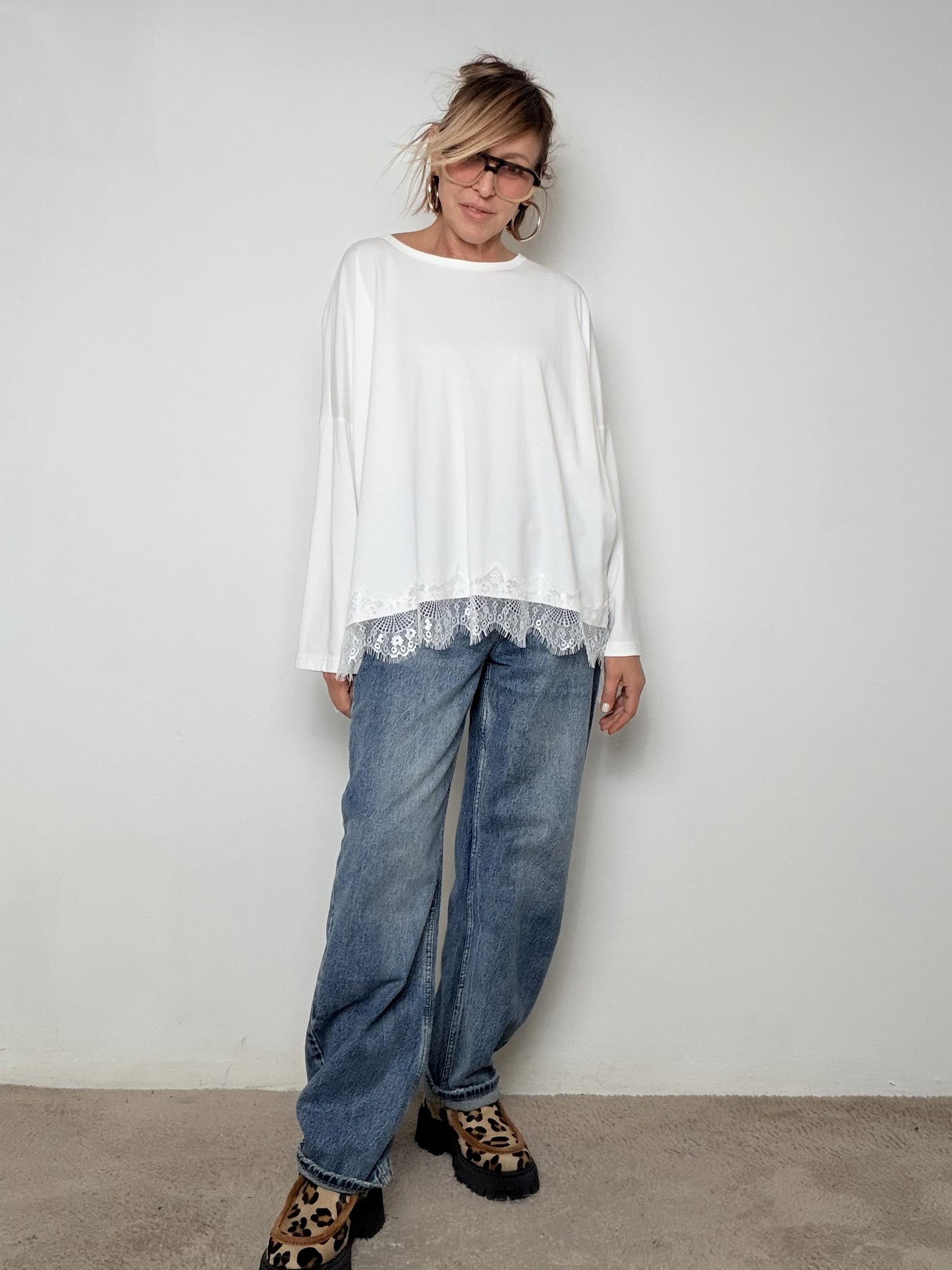 DEJA VU - MAGLIA SOFT CON PIZZO BIANCA A25FL405/ BIANCO DEJA VU 