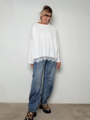 DEJA VU - MAGLIA SOFT CON PIZZO BIANCA A25FL405/ BIANCO DEJA VU 