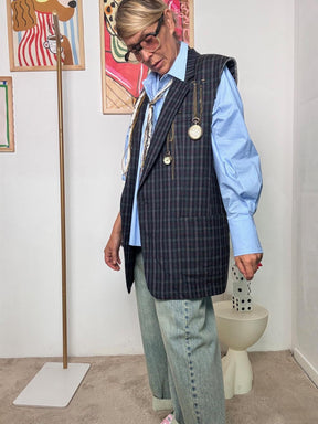 SOUVENIR - Gilet "IL PICCOLO PRINCIPE"  Stile retrò con un tocco dironia di lusso CHECK BLU F38X0156/ BLU SOUVENIR 