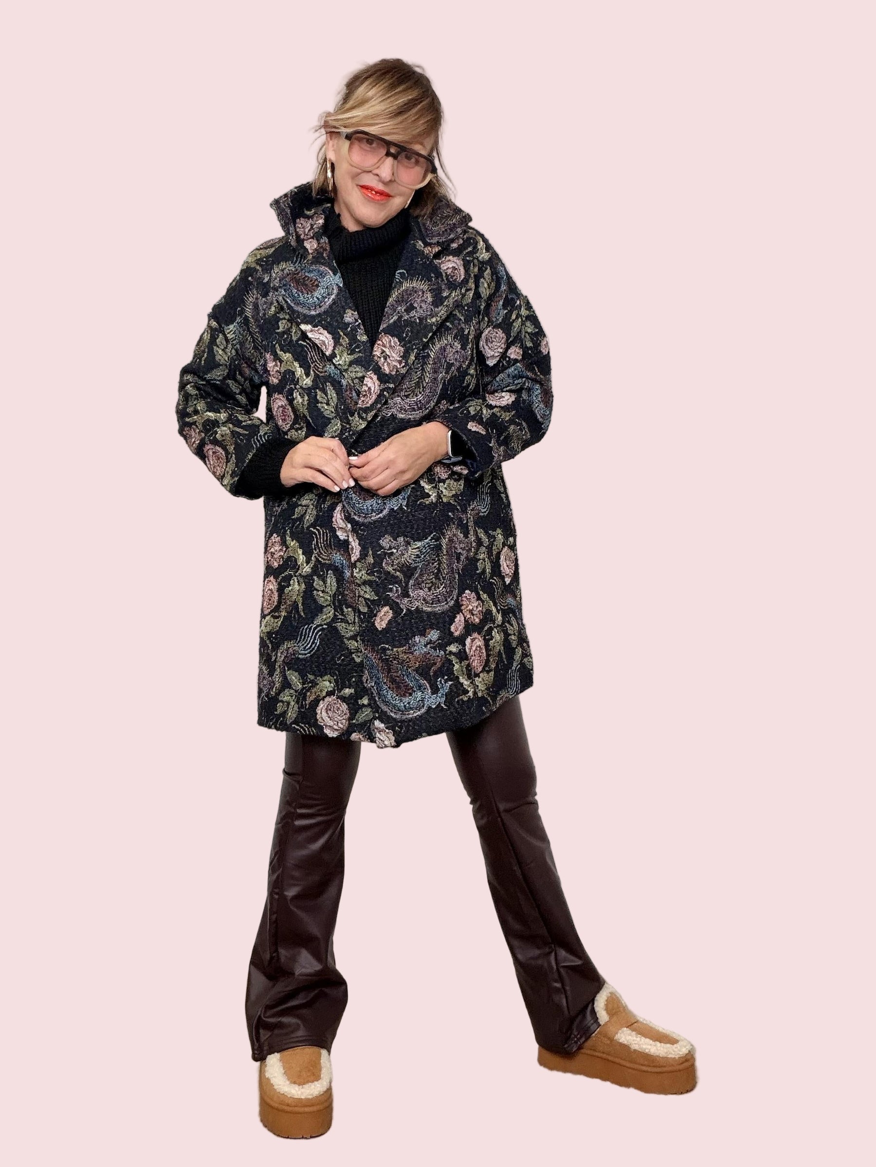 FEMALE - Cappotto jacquard fantasia  Eleganza con personalità BLU L5M264/ FANTA BLU FEMALE 