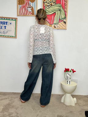 SUSY MIX - <BR/>Maglia in Pizzo Elasticizzato con Scollo a Cuore  Romantica ma con Carattere! CREMA 252026/ CREMA SUSY MIX 