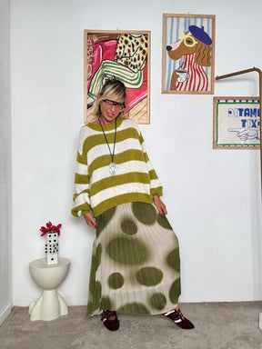 FEMALE -Maglia oversize a righe bianche e pistacchio  stile comfy-chic L19M037/ RIGHE OCRA FEMALE 