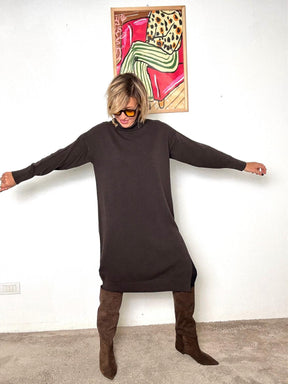 SOUVENIR - Abito collo alto con spacchi laterali V38A0995/ MORO SOUVENIR 