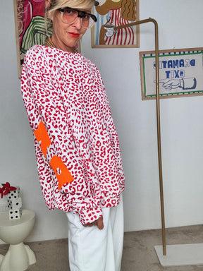 FEMALE - Felpa oversize animalier con stampa posteriore ROSSA R7612-BALANCE/ MACULATO ROSSO FEMALE 