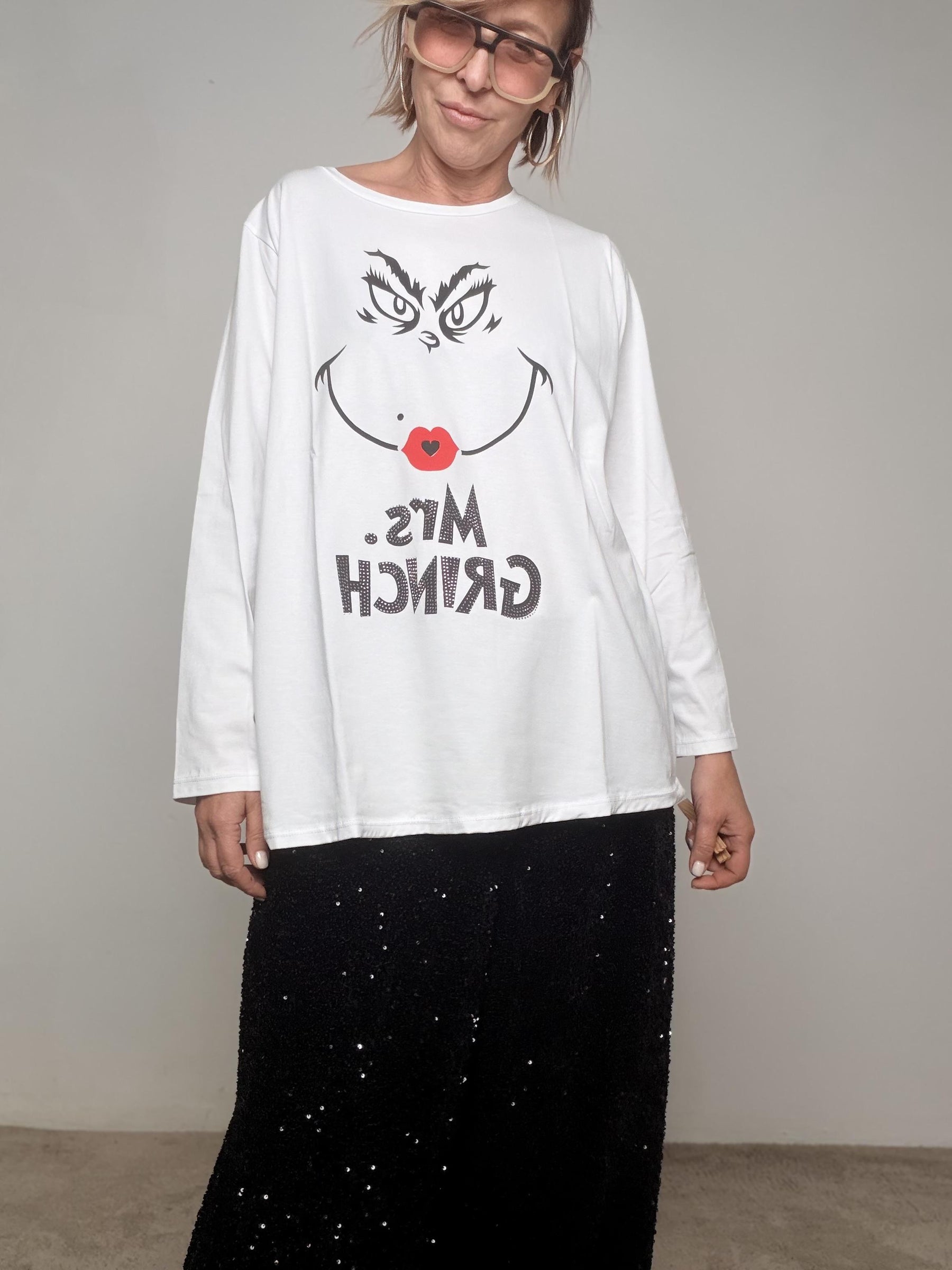 SUSY STAR - T shirt Mrs Grinch  ironica, morbida e super natalizia STL08NAT / BIANCO SUSY STAR 