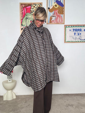 FEMALE - Giacca-cappotto oversize a fantasia: calda, comoda e super trendy WM2548/ MORO FEMALE 