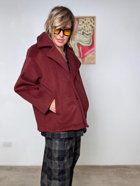 DEJA VU - Cappottino corto doppiopetto in tessuto caldo coccio A25LU621/ COCCIO DEJA VU 