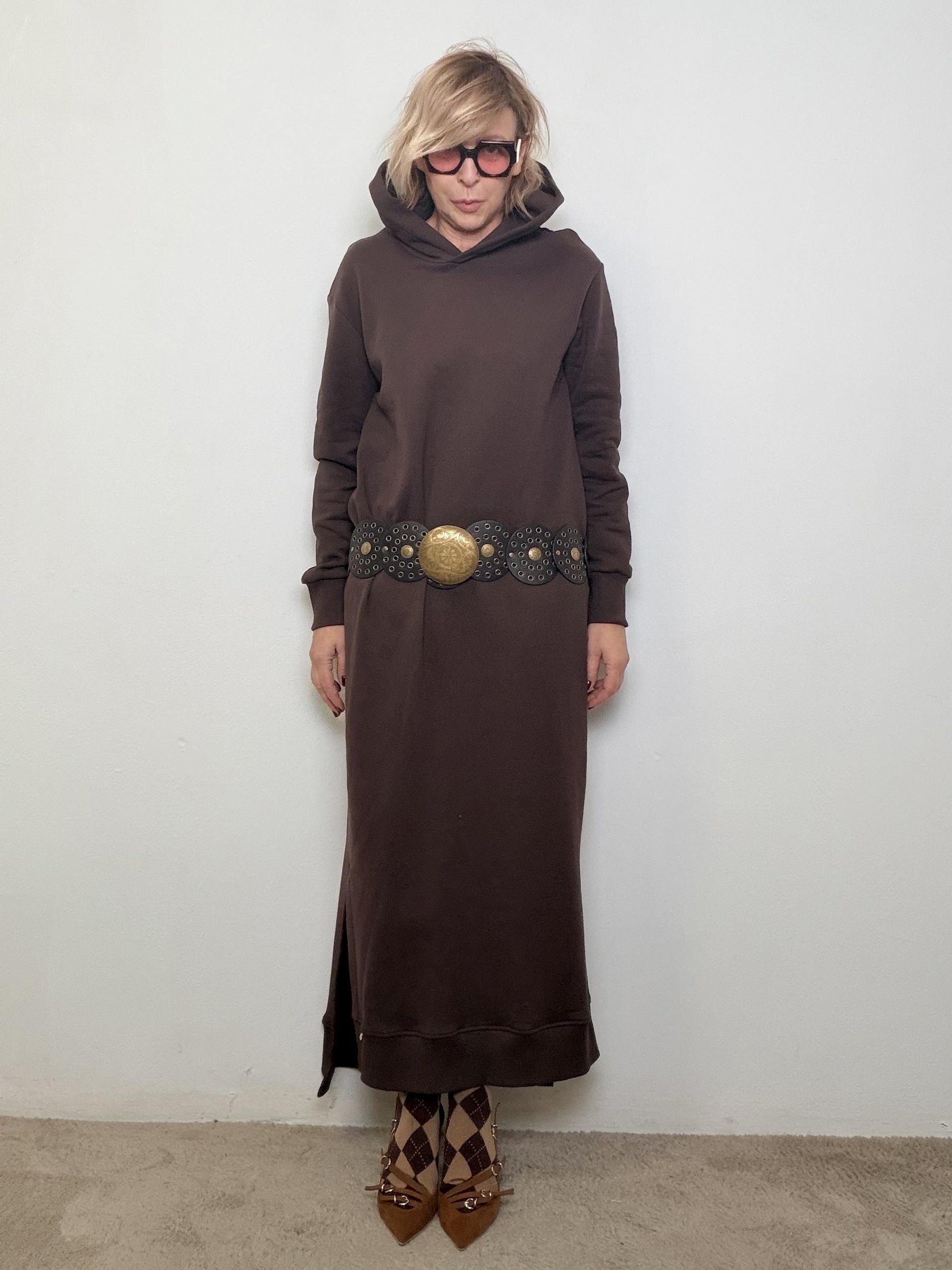 Abito felpa lungo super comfy e ultra chic M38F1611/ MORO SOUVENIR 