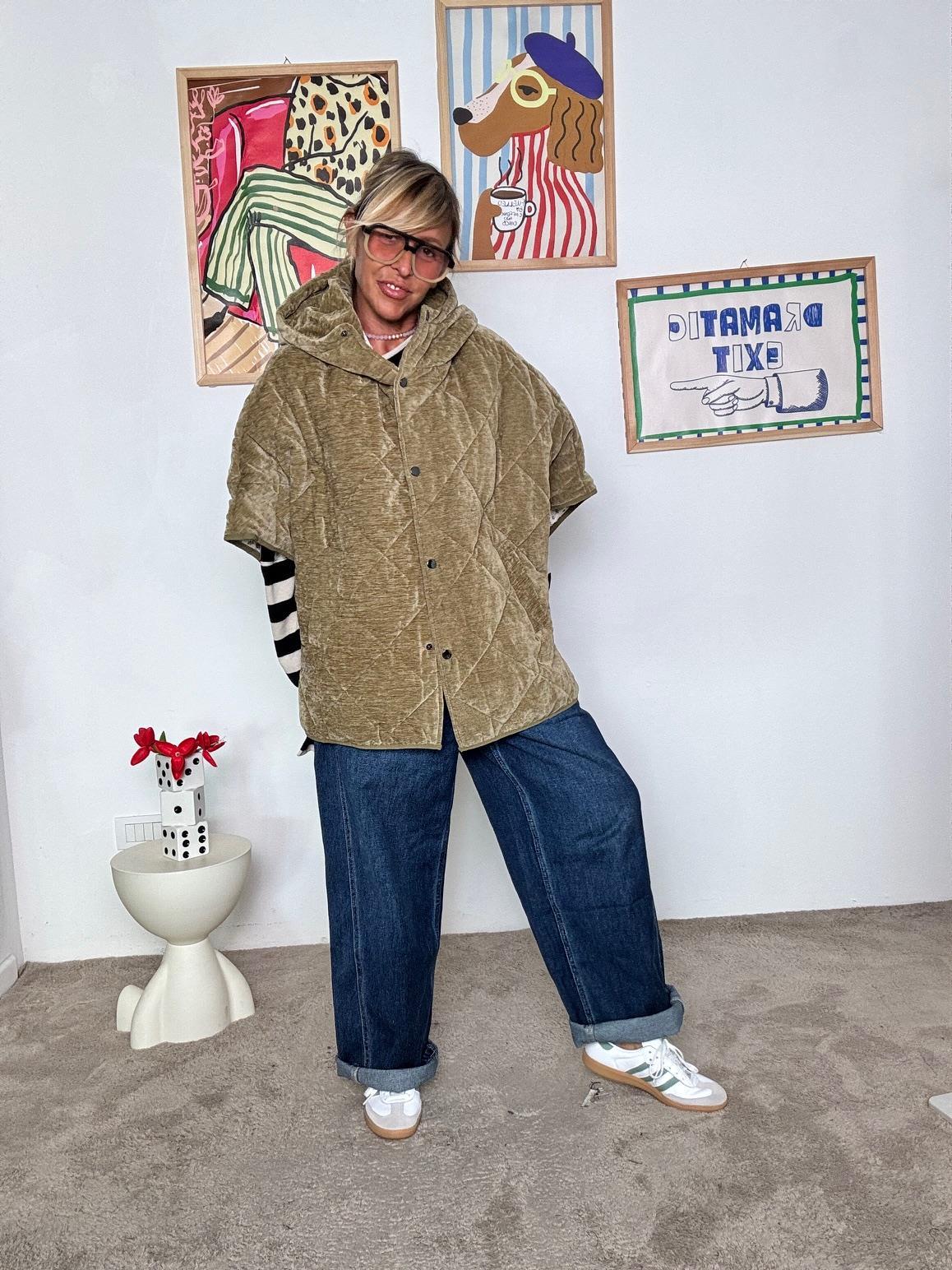 FEMALE - Giacca oversize trapuntata in  effetto vintage  comfort e stile in un unico capo HE124/ VERDE FEMALE 