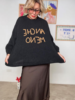 FEMALE - Maglia over con scritta ANCHE MENO nero A3019/ NERO FEMALE 