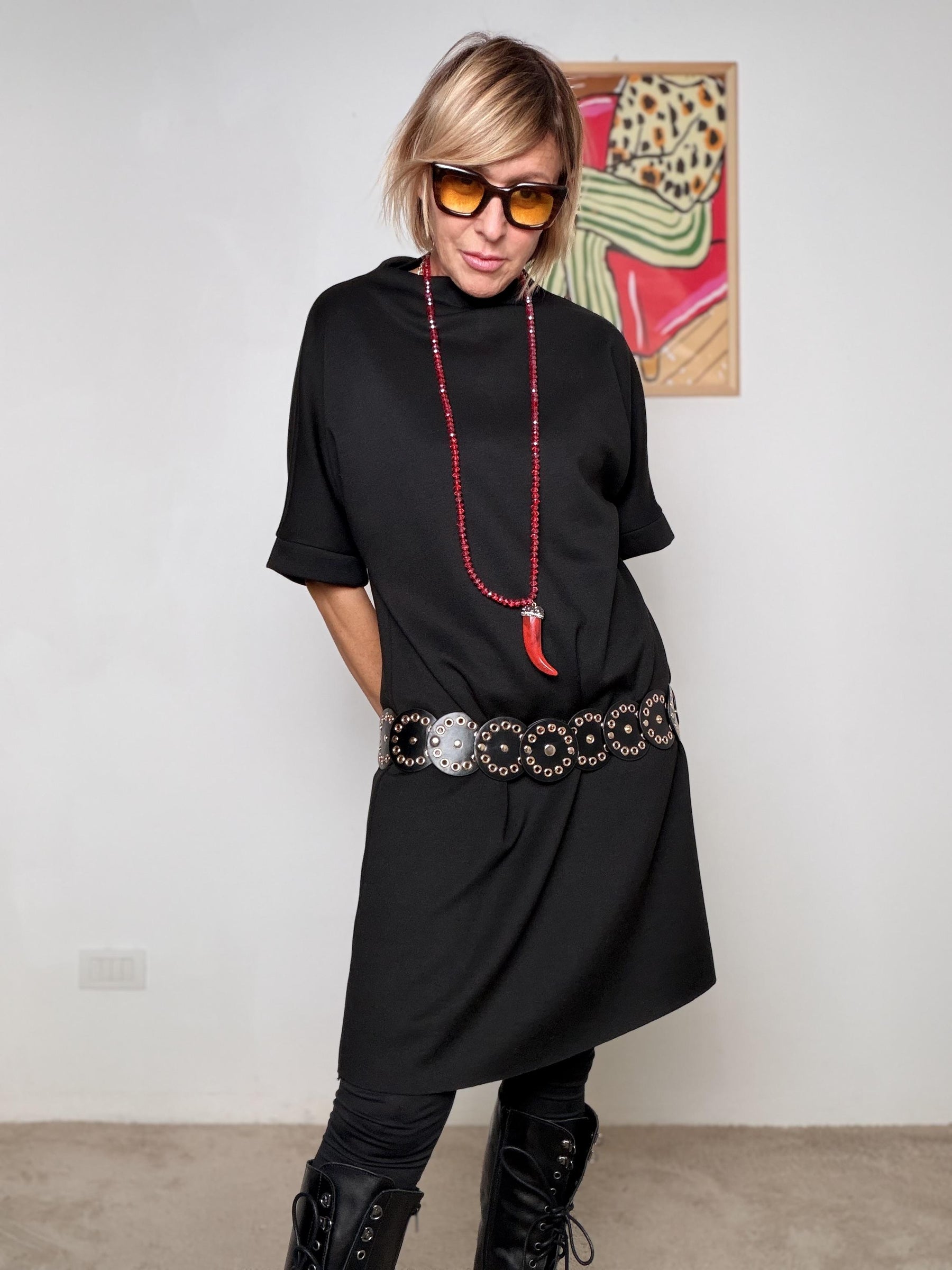 FEMALE - Abito in punto milano con Cintura Traforata in Vita 39076KQCLM+P/ NERO FEMALE 