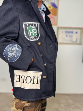 SOUVENIR - Cappotto doppiopetto con patch blu S38M1207/ BLU SOUVENIR 