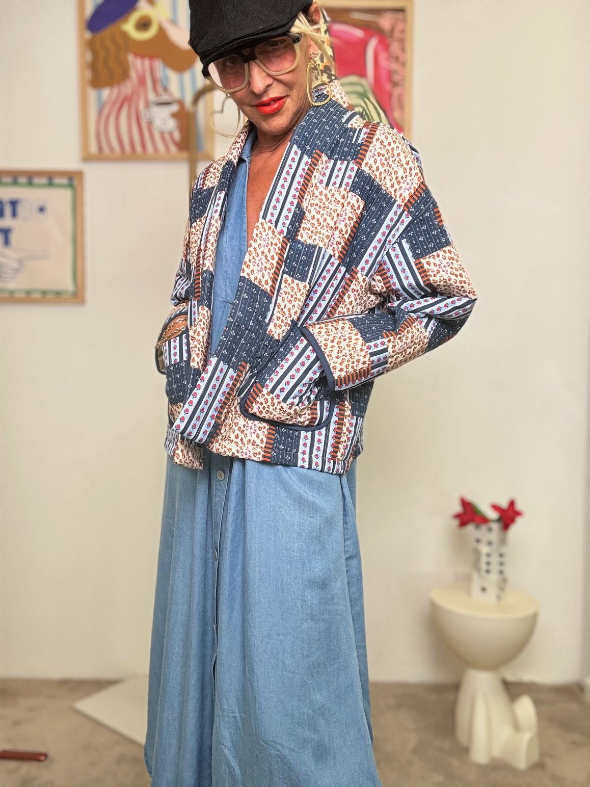 FEMALE- Giacca Kimono Patchwork  LArte dellEclettismo G11871/ BLU FEMALE 