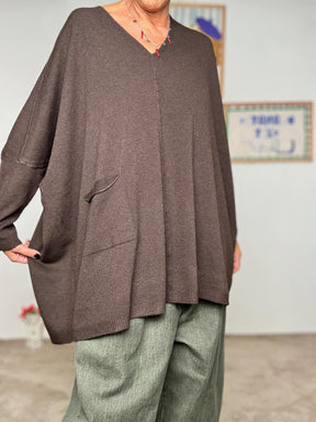 SUSY STAR - Maglia over con tasca moro ST78407/ MORO SUSY STAR 