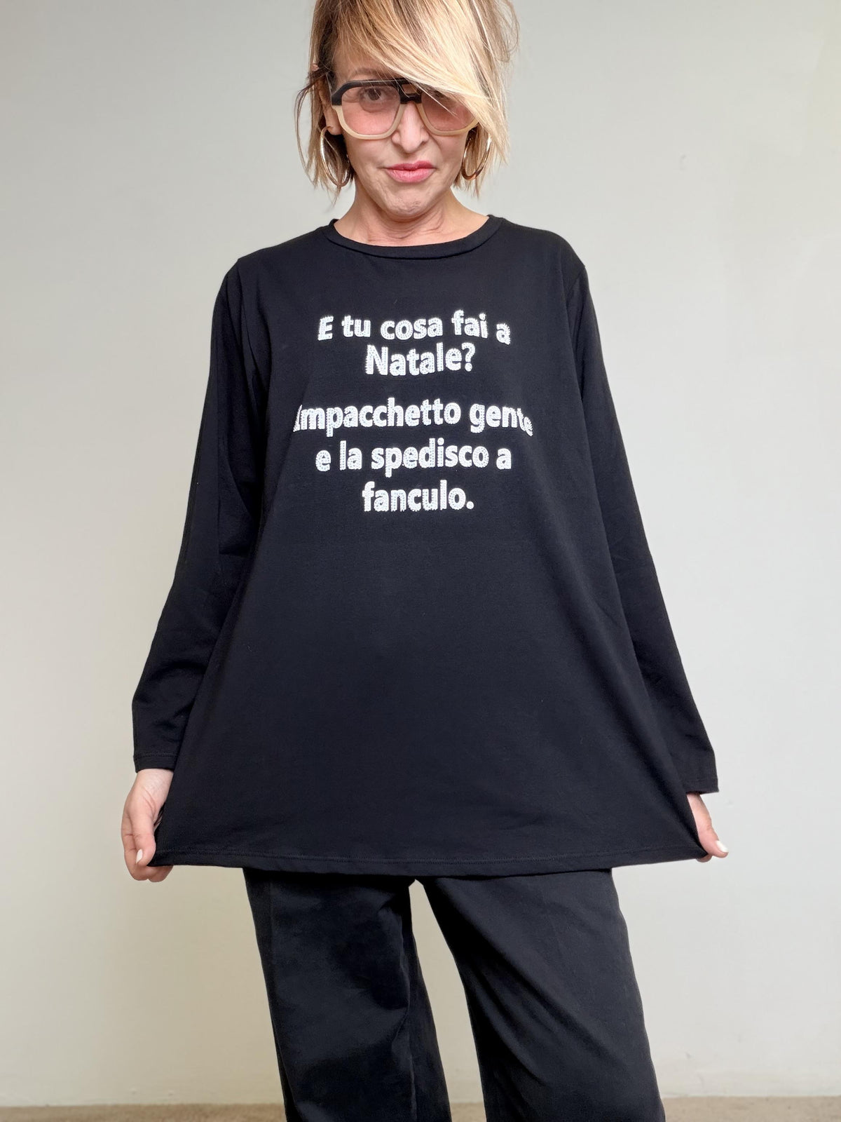 SUSY STAR - T-shirt Natalizia Ironica STL11/ NERO SUSY STAR 