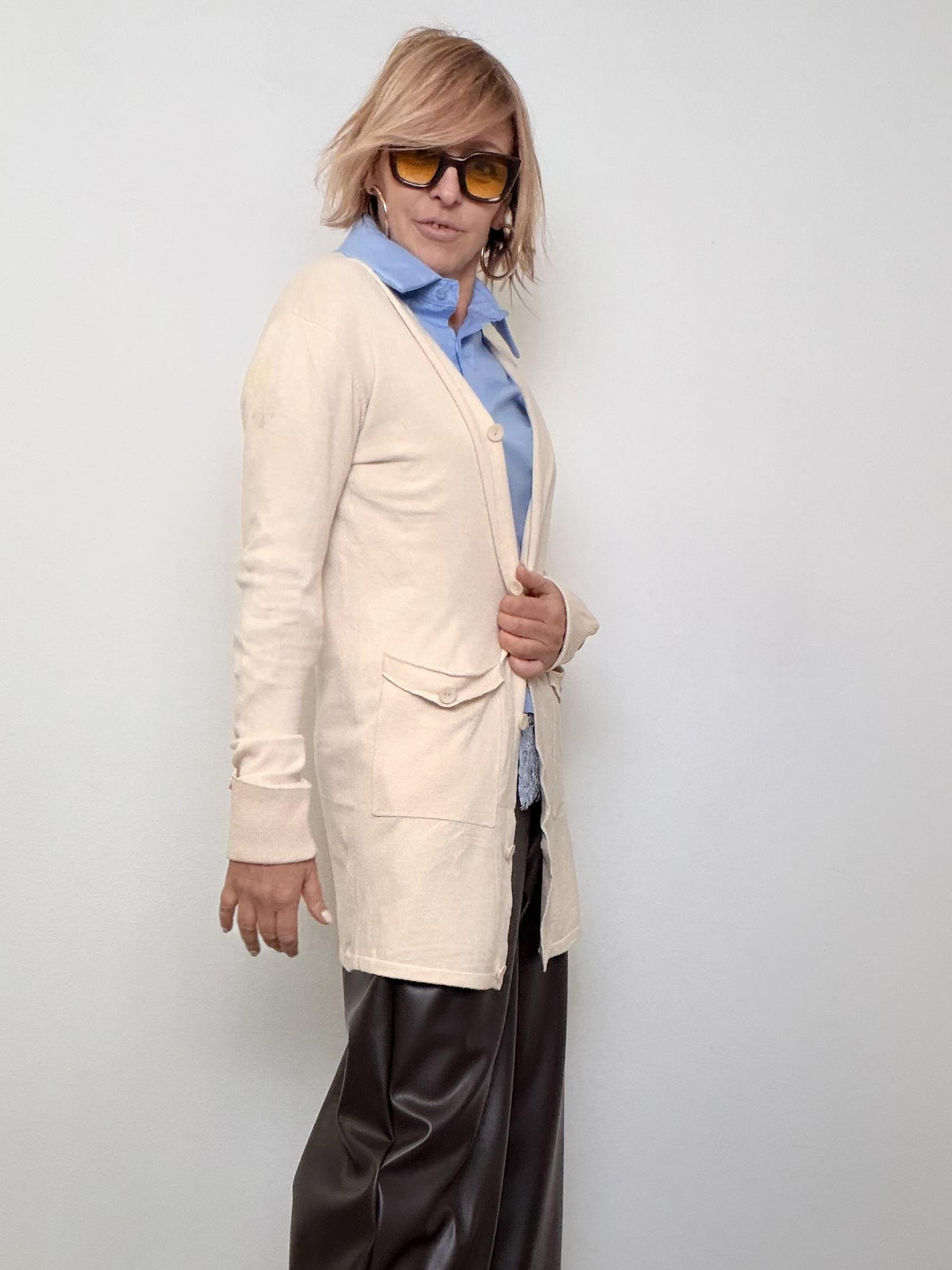 Cardigan lungo con tasche utility ZM1599/ CREMA FEMALE 