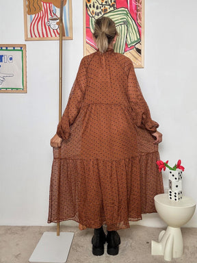 FEMALE - Abito Pois e Poesia  Romantico, Svolazzante, Iconico TABACCO W5903/ TABACCO FEMALE 