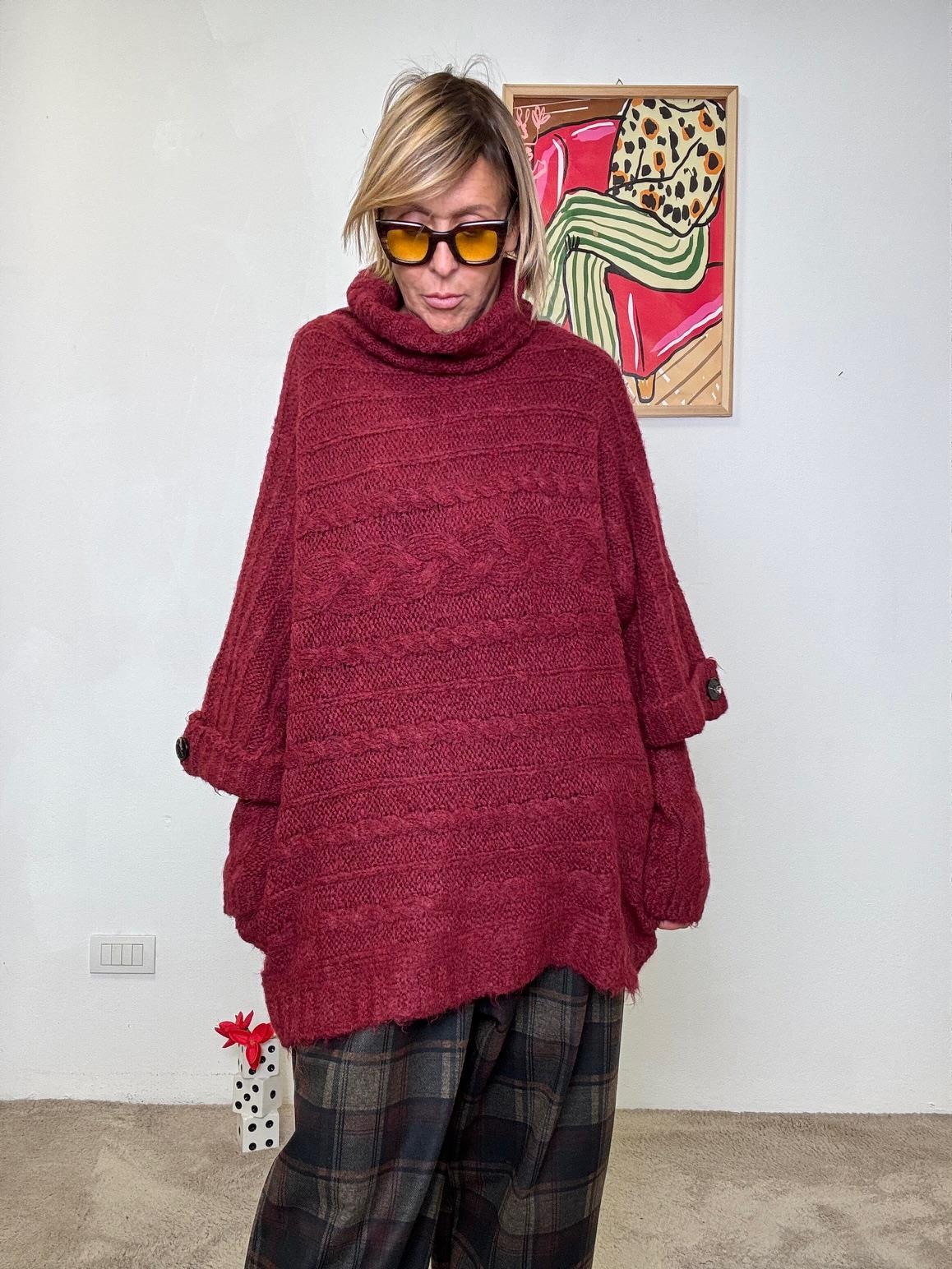 SUSY STAR - MAGLIA CON MANICOTTI VINO ST3WM221 VINO SUSY STAR 