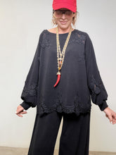 DEJA VU - Maglia Morbida con Inserti in Pizzo  Romantica, comoda e scenografica A25DL423/ NERO DEJA VU 