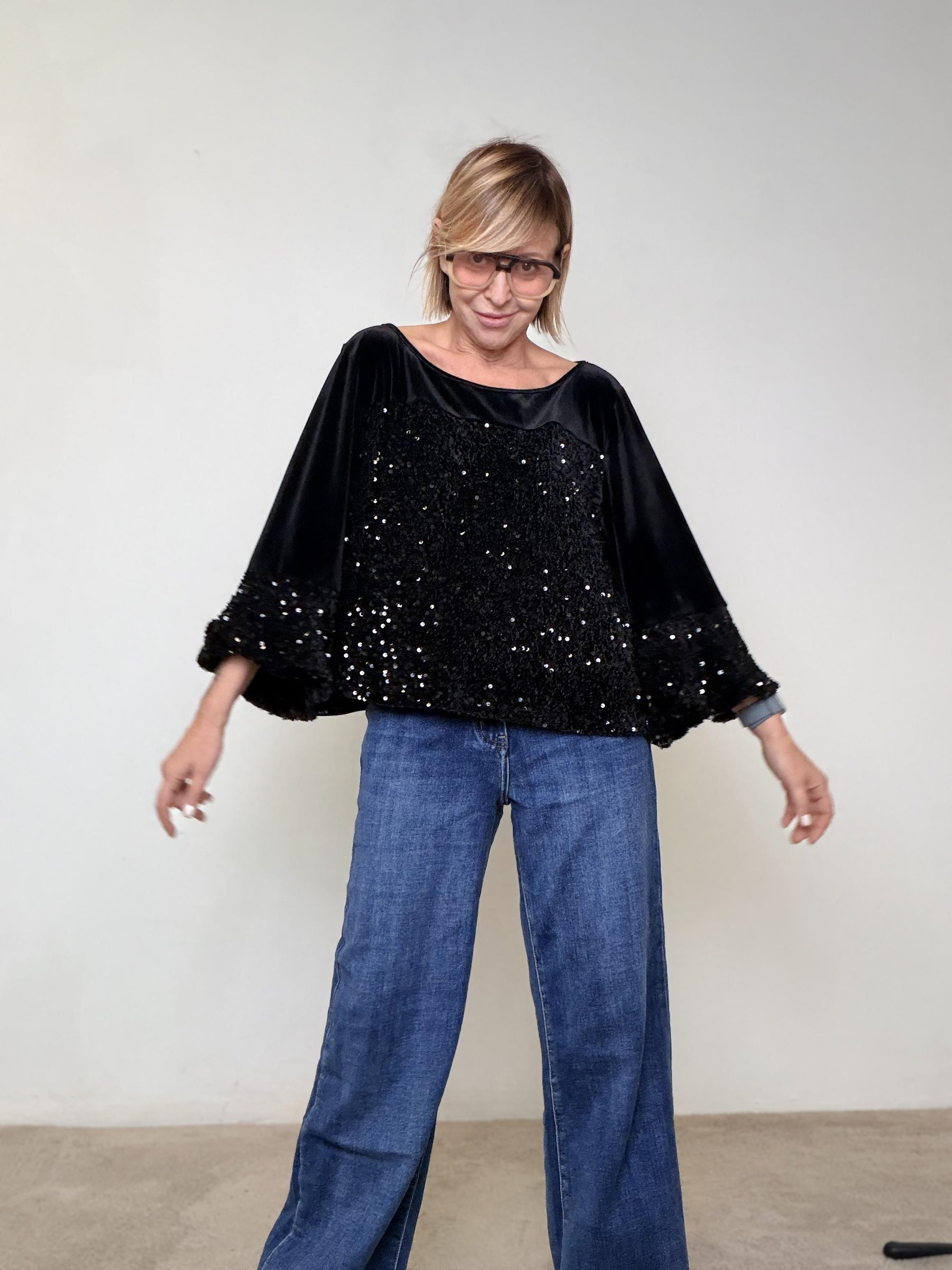 DEJA VU - MAGLIA PARTY VELVET A25DL418/ NERO DEJA VU 