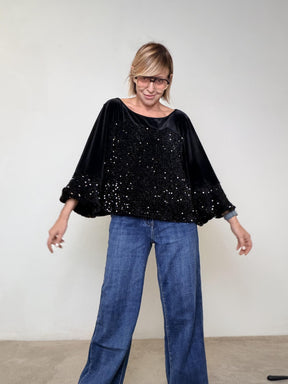 DEJA VU - MAGLIA PARTY VELVET A25DL418/ NERO DEJA VU 