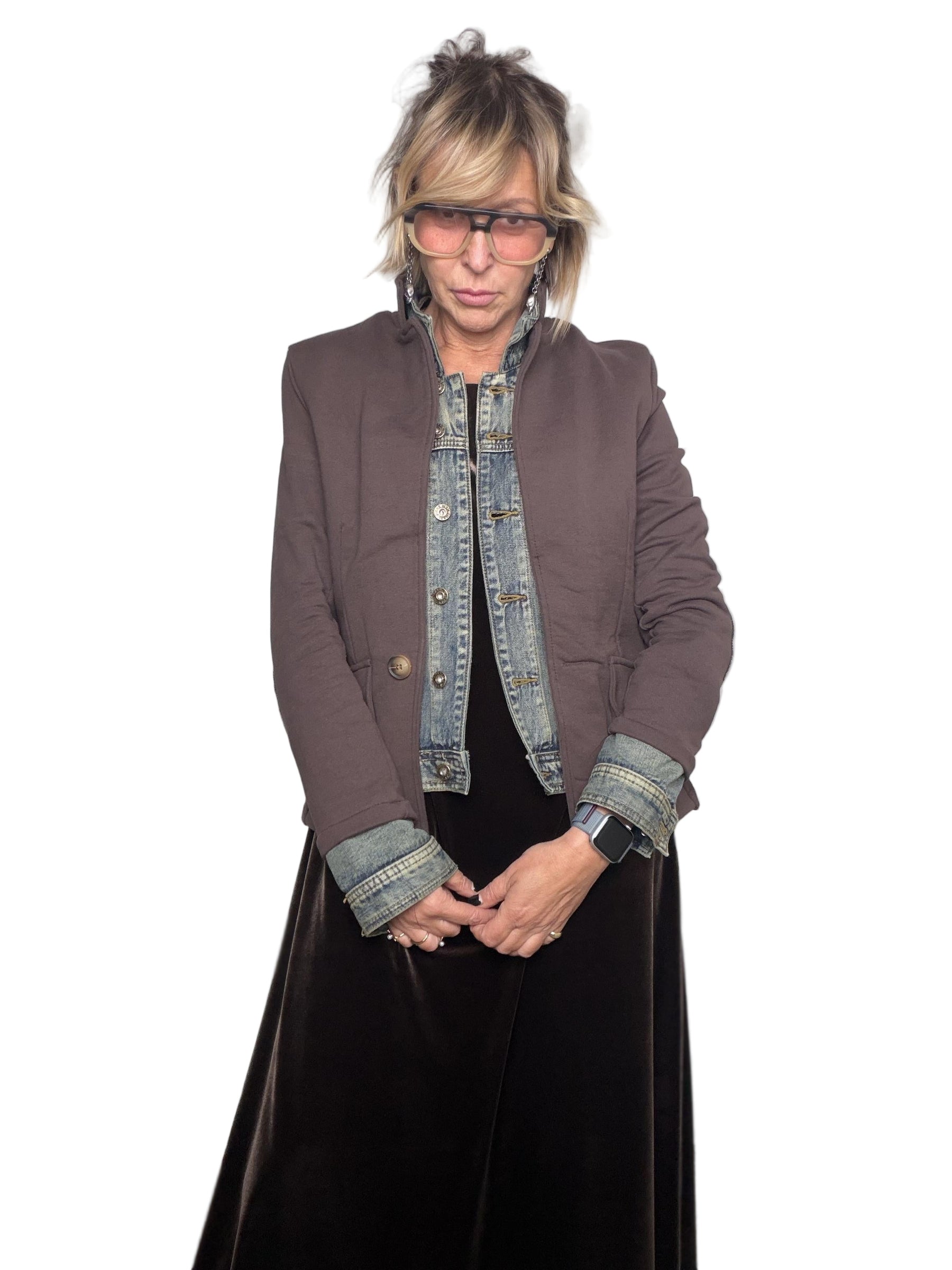 FEMALE - Giacca caffè con profili in jeans  eleganza versatile con un tocco grintoso Z101/ CAFFE FEMALE 