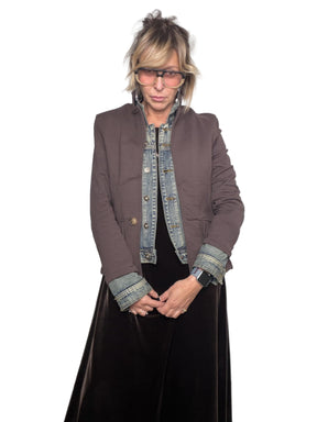 FEMALE - Giacca caffè con profili in jeans  eleganza versatile con un tocco grintoso Z101/ CAFFE FEMALE 