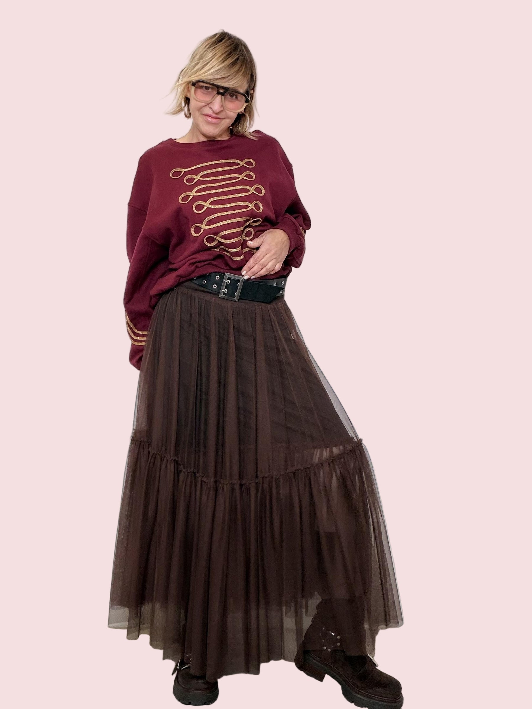 SOUVENIR - GONNA TULLE ROCK CON CINTURA MORO S38M1532/ MORO SOUVENIR 