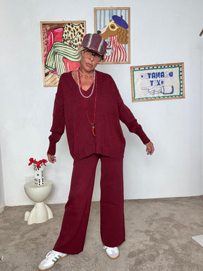 HAVE ONE - Completo in maglina  comfort elegante con un tocco sporty-chic vino HNC-P002B/ VINO HAVE ONE 