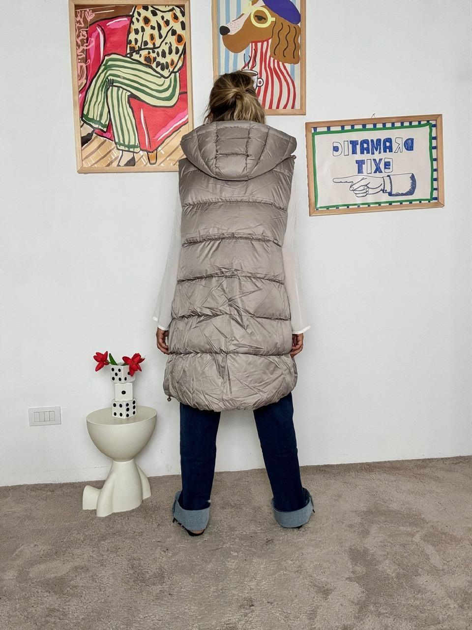 DEJA VU - Gilet piumino bianco donna con fodera animalier  pratico, trendy e super versatile TORTORA A25SO801/ TORTORA DEJA VU 