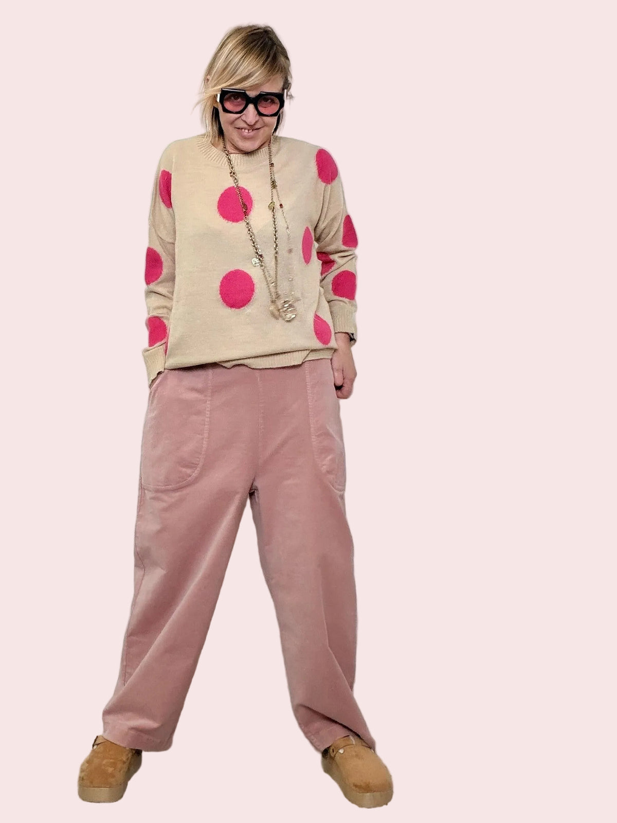 Pantalone morbido con tasche over rosa A25RH204/ ROSA DEJA VU 