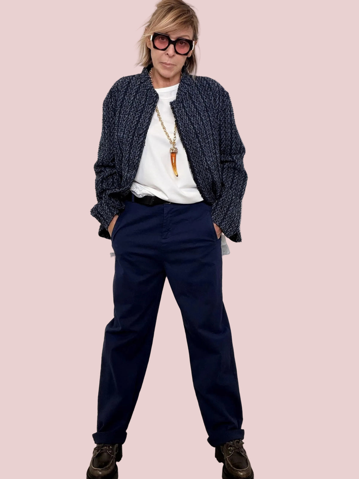 Pantalone relaxed fit stile urban chic A25AP208/ BLU DEJA VU 