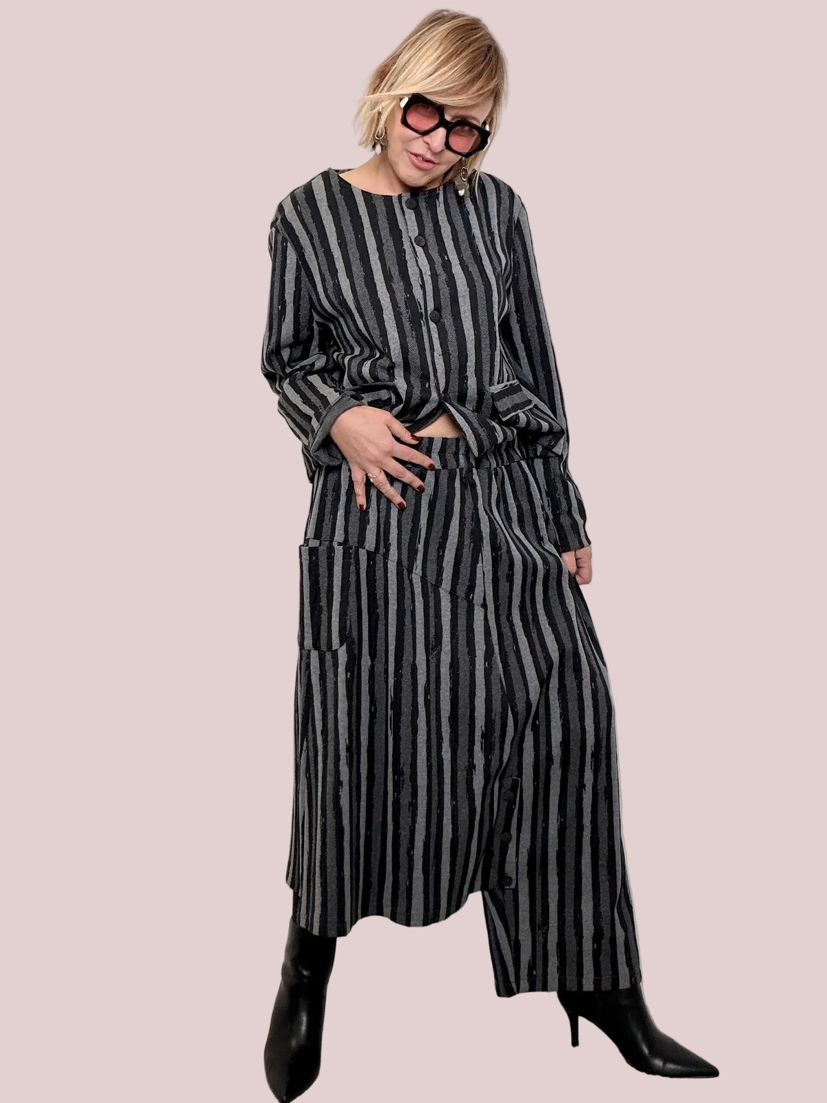 Pantalone a Righe Linea Morbida 6539/ NERO FEMALE 