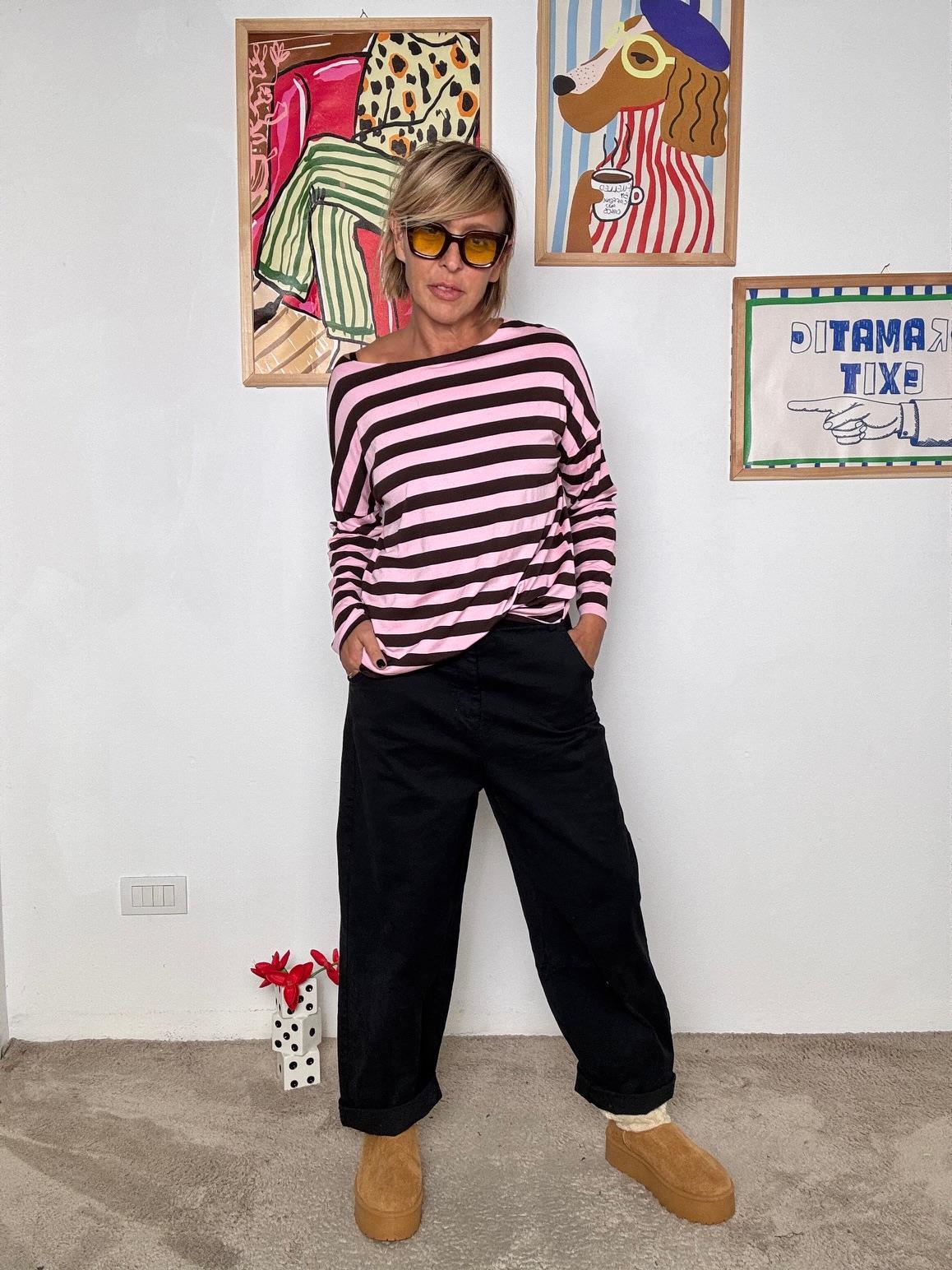 FEMALE - T-shirt Marinière Chic rosa 1282TW/ RIGA NERA FEMALE 