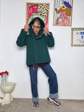 DEJA VU - Giacca donna in neoprene con collo ampio  stile urban chic verde A25UN607/ VERDE DEJA VU 