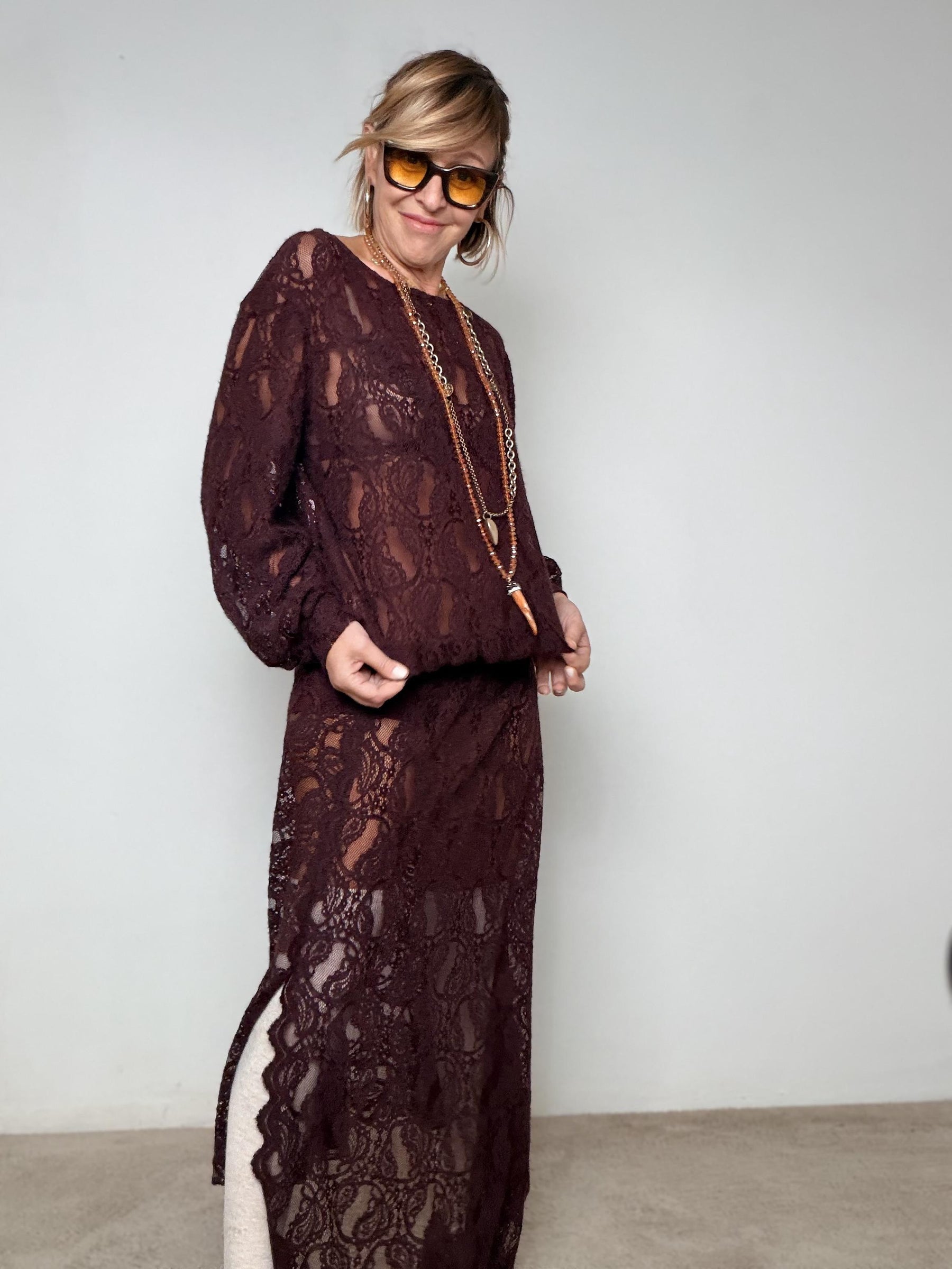 SOUVENIR - GONNA LACE ELEGANCE D38N1467/ VINO SOUVENIR 