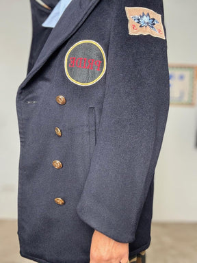 SOUVENIR - Cappotto doppiopetto con patch blu S38M1207/ BLU SOUVENIR 