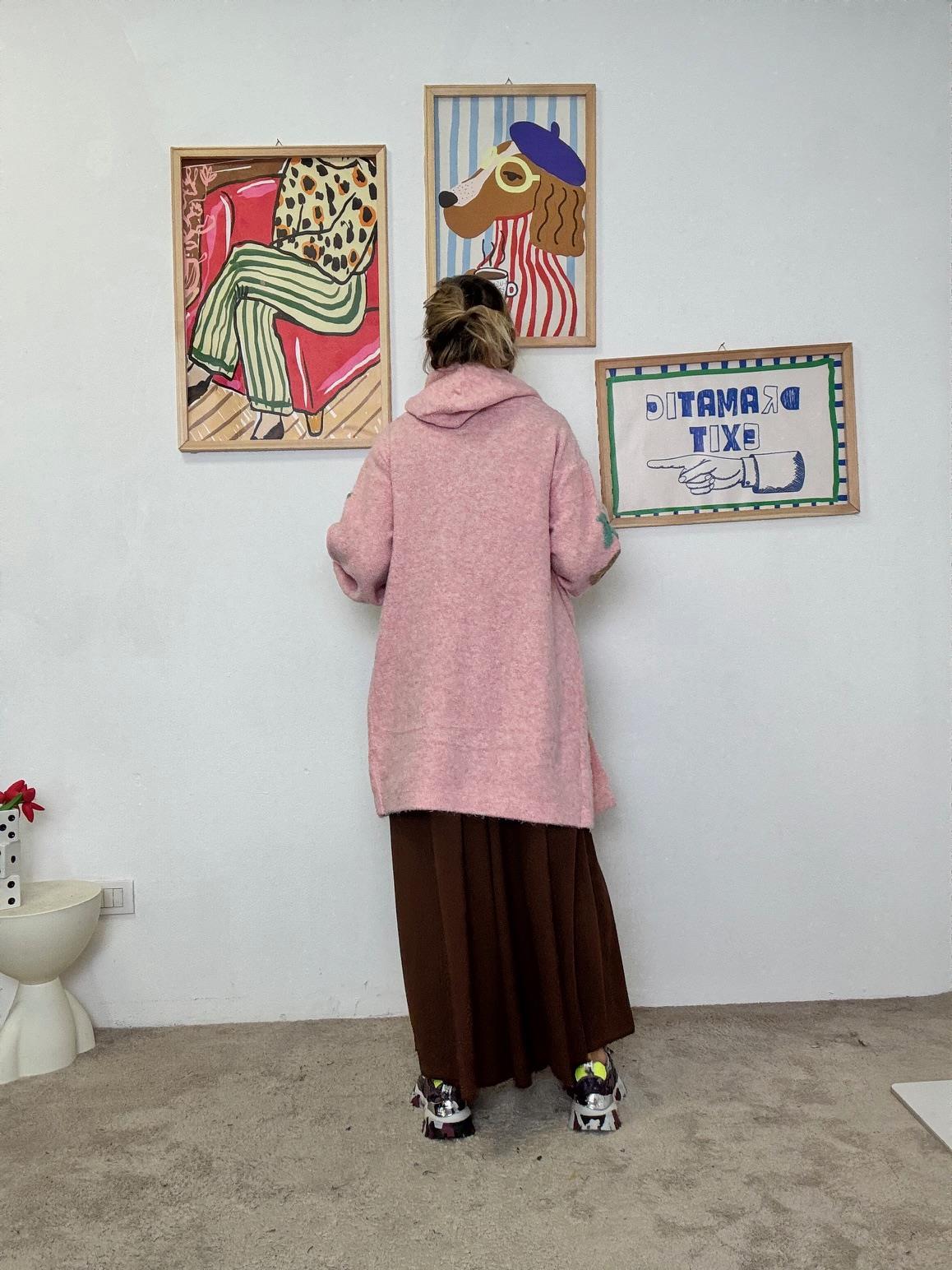 FEMALE - Cardigan rosa con ricami floreali  caldo, unico e pieno di personalità ZM57001/ ROSA FEMALE 