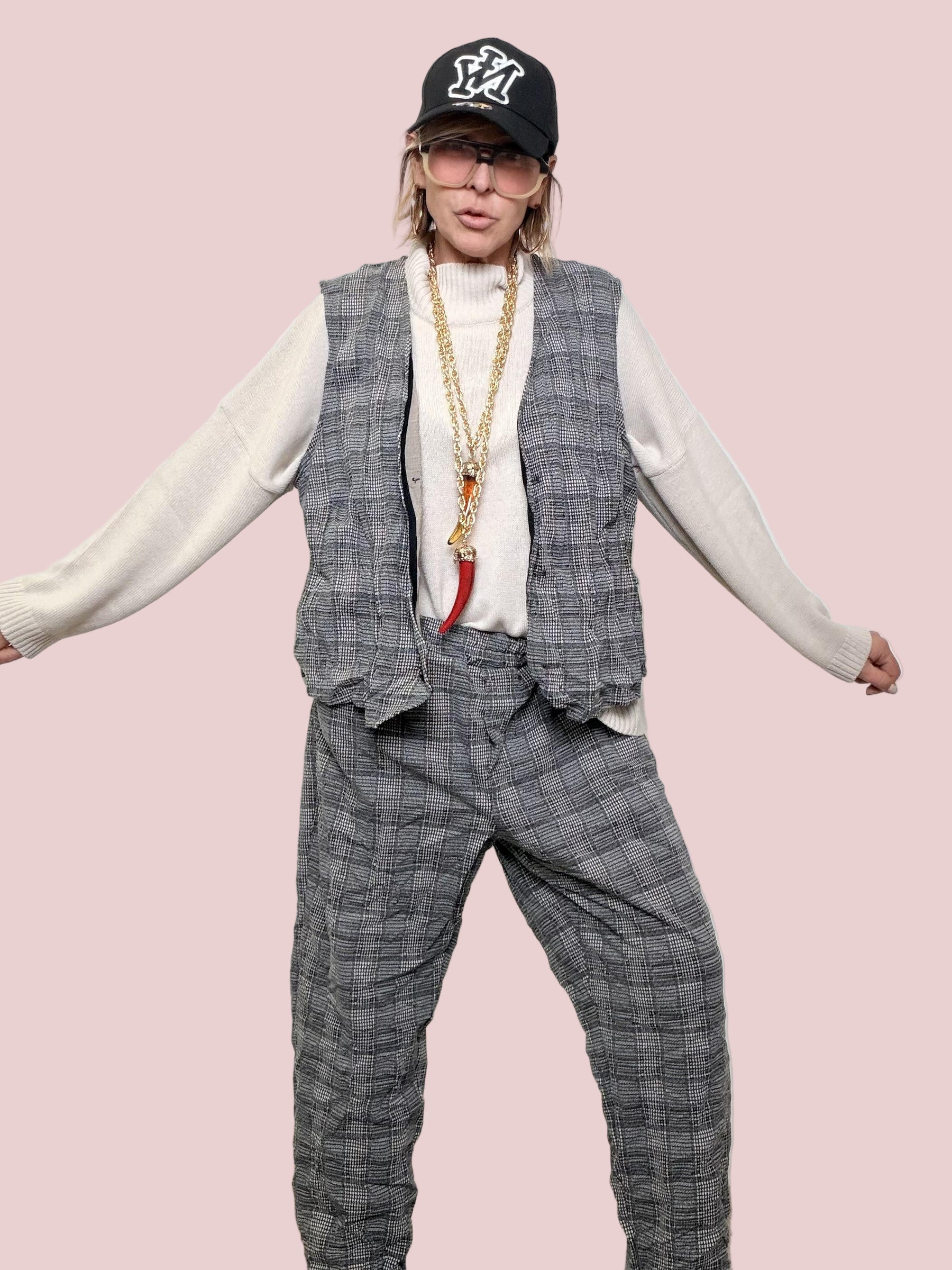 DEJA VU - GILET FANTASIA CHECK STROPICCIATO A25RH802/ GRIGIO DEJA VU 