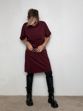 FEMALE - Abito in punto milano con Cintura Traforata in Vita vino 39076KQCLM+P/ VINO FEMALE 