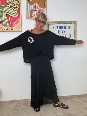 DEJA VU - Abito lungo nero con maglia oversize A25RH703/ NERO DEJA VU 