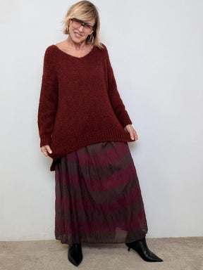DEJA VU - Gonna lunga in punto Milano con bordo in pizzo vino A25FL301/ VINO DEJA VU 