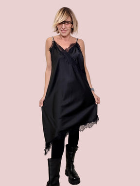 SUSY STAR - ABITO  IN RASO CON PIZZO  LINEA MORBIDA, SENSUALITÀ DISCRETA STA11835/ NERO SUSY STAR 