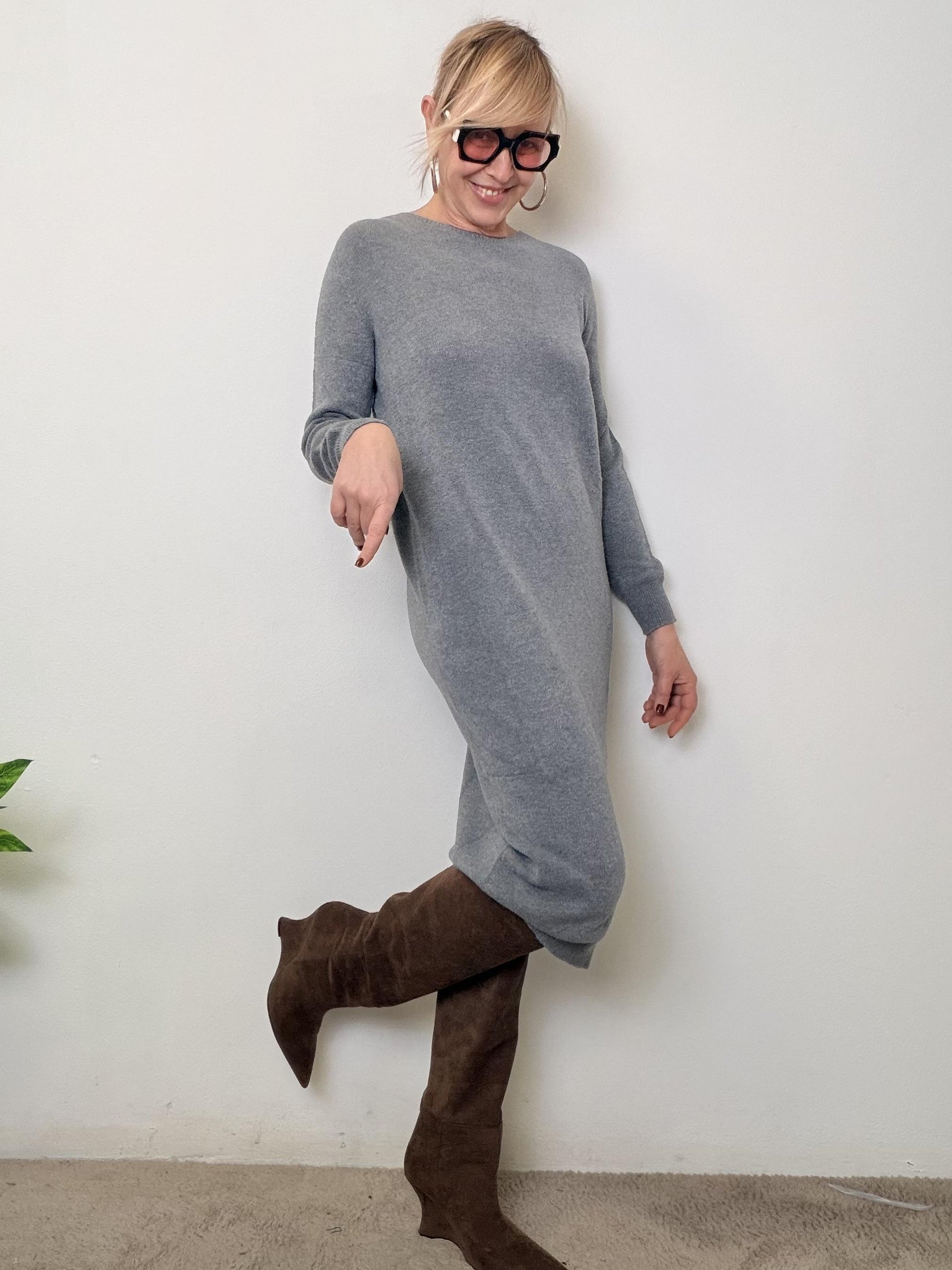 Abito in maglia essenziale e super confortevole B36D1579/ GRIGIO SOUVENIR 