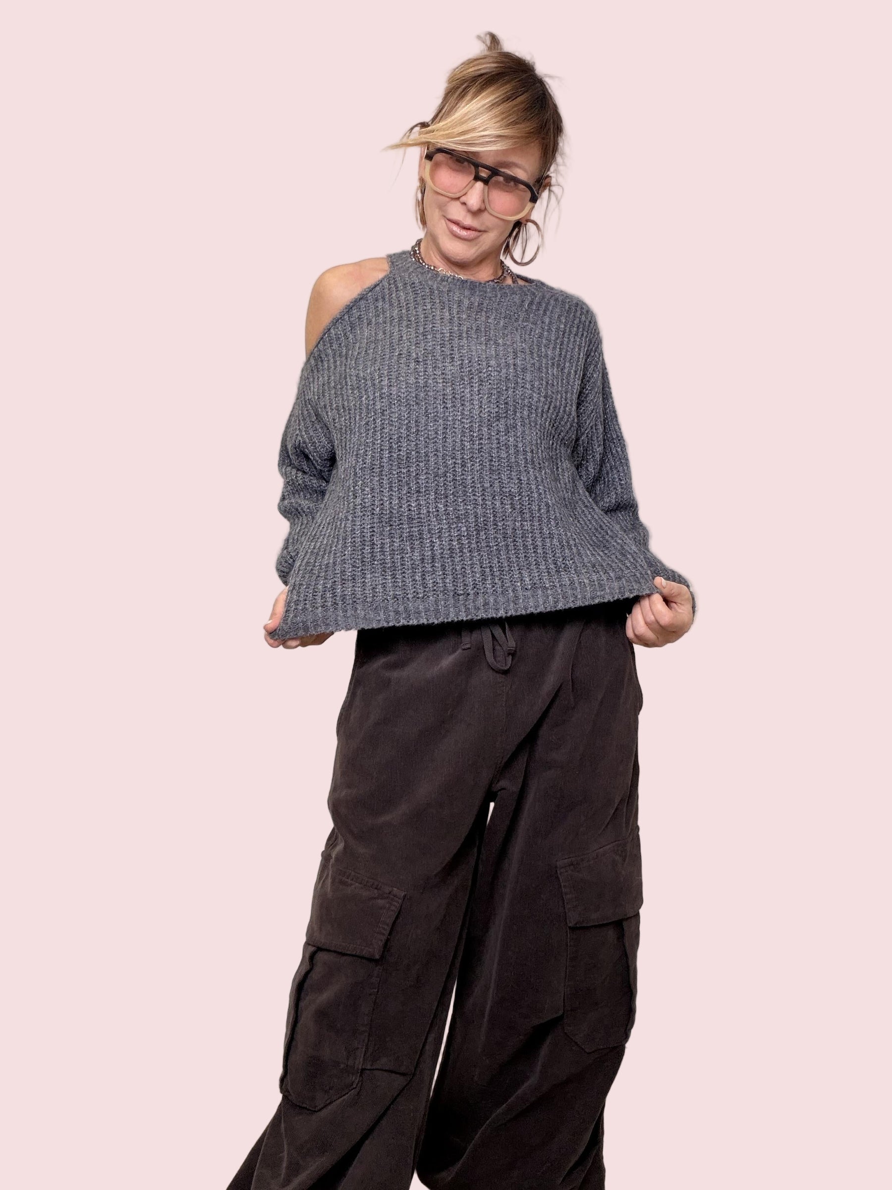 PHILIA LOFT  - MAGLIA SOFT SHOULDER GRIGIO F01O0657/ GRIGIO PHILIA LOFT 