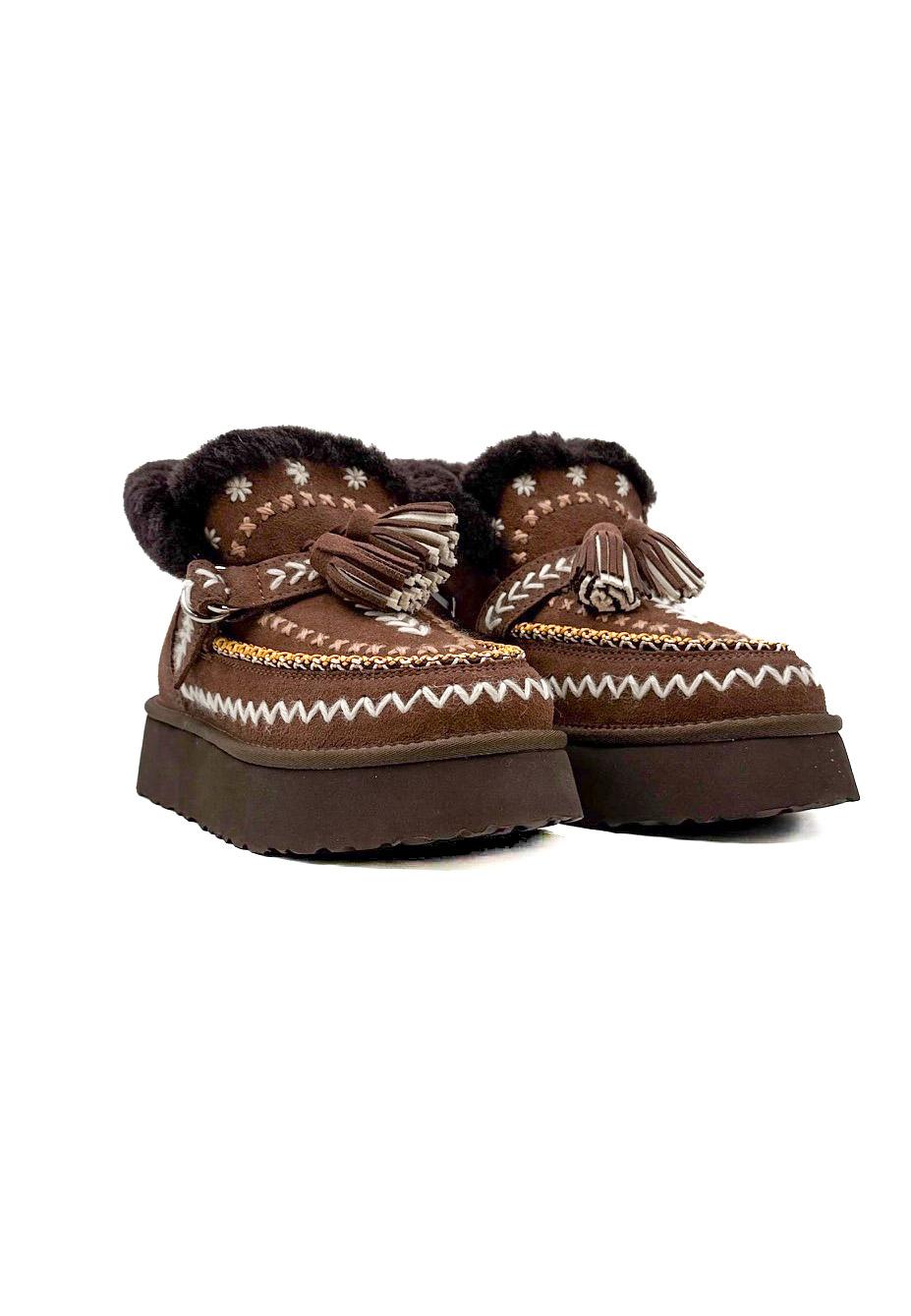 Mocassini Platform in Camoscio Caffè con Dettagli Floreali DFH11/ COFFEE NAN-KU 
