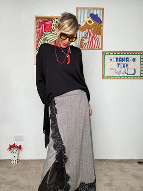 FEMALE  - Gonna lunga con inserto in pizzo coin vele A7893-C17/ SPIGATA BROWN FEMALE 