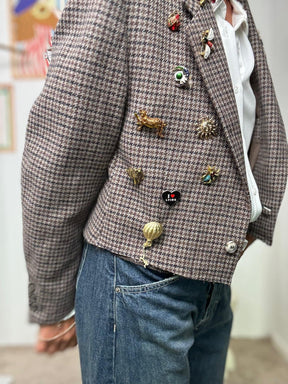 SOUVENIR - Giacca Doppiopetto a Quadri con Spille Vintage F38X0145/ FANTASIA SOUVENIR 