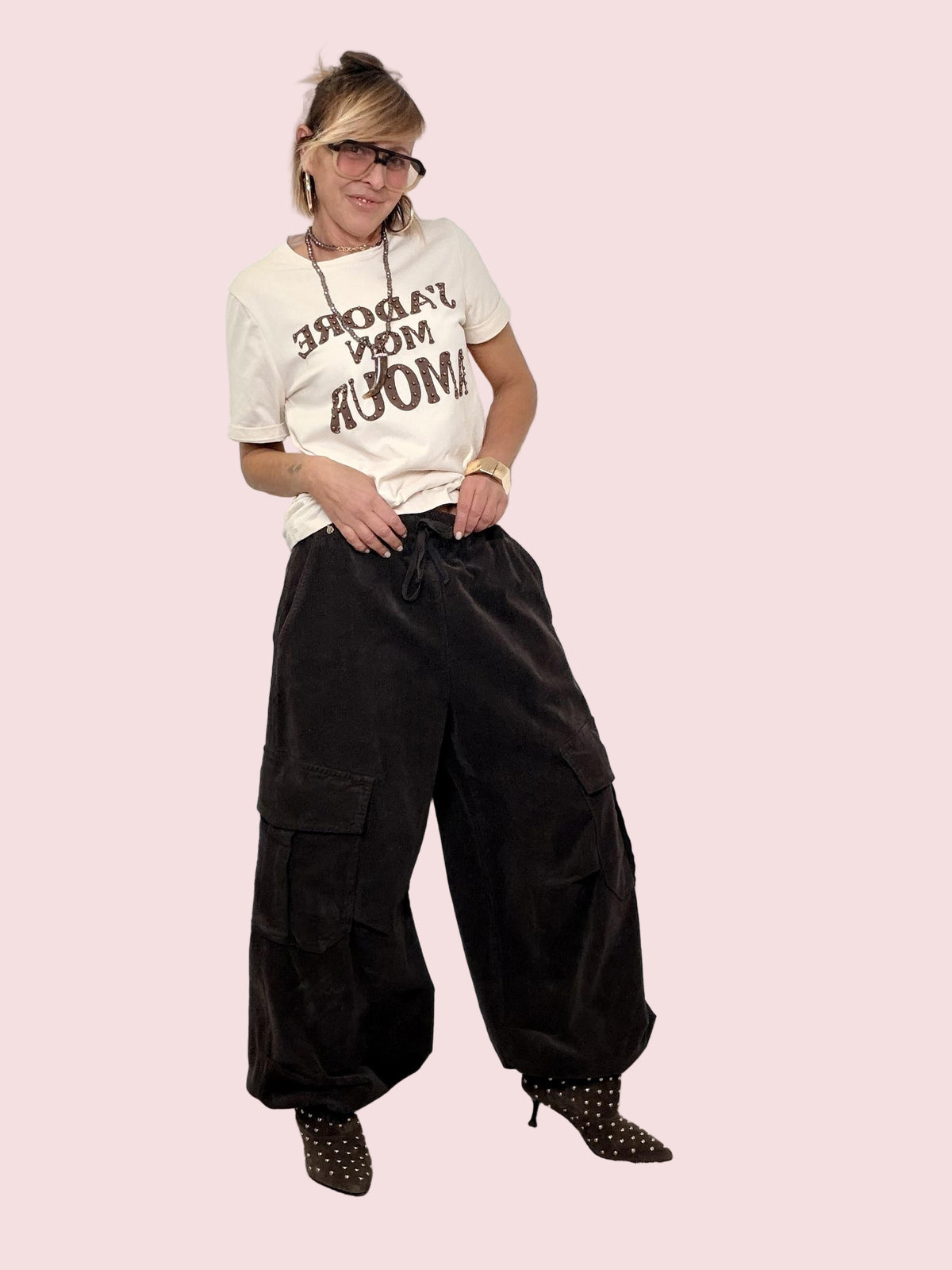 PHILIA LOFT - PANTALONE CORDUROY CARGO D01E0834/ MORO PHILIA LOFT 